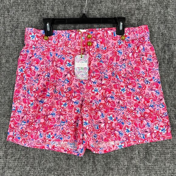Stella Parker Shorts Womens Large Pink Rayon Floral Button High Waist Chino Boho - Picture 1 of 11